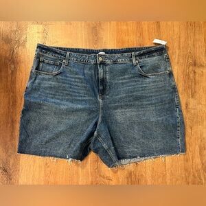 Old‎ Navy Medium Dark Blue Jean Denim Shorts Frayed Edge Stretch NWT Size 28